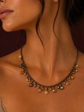 Vintage Bronze Bead Chain Fringe Cha-cha Festival Necklace